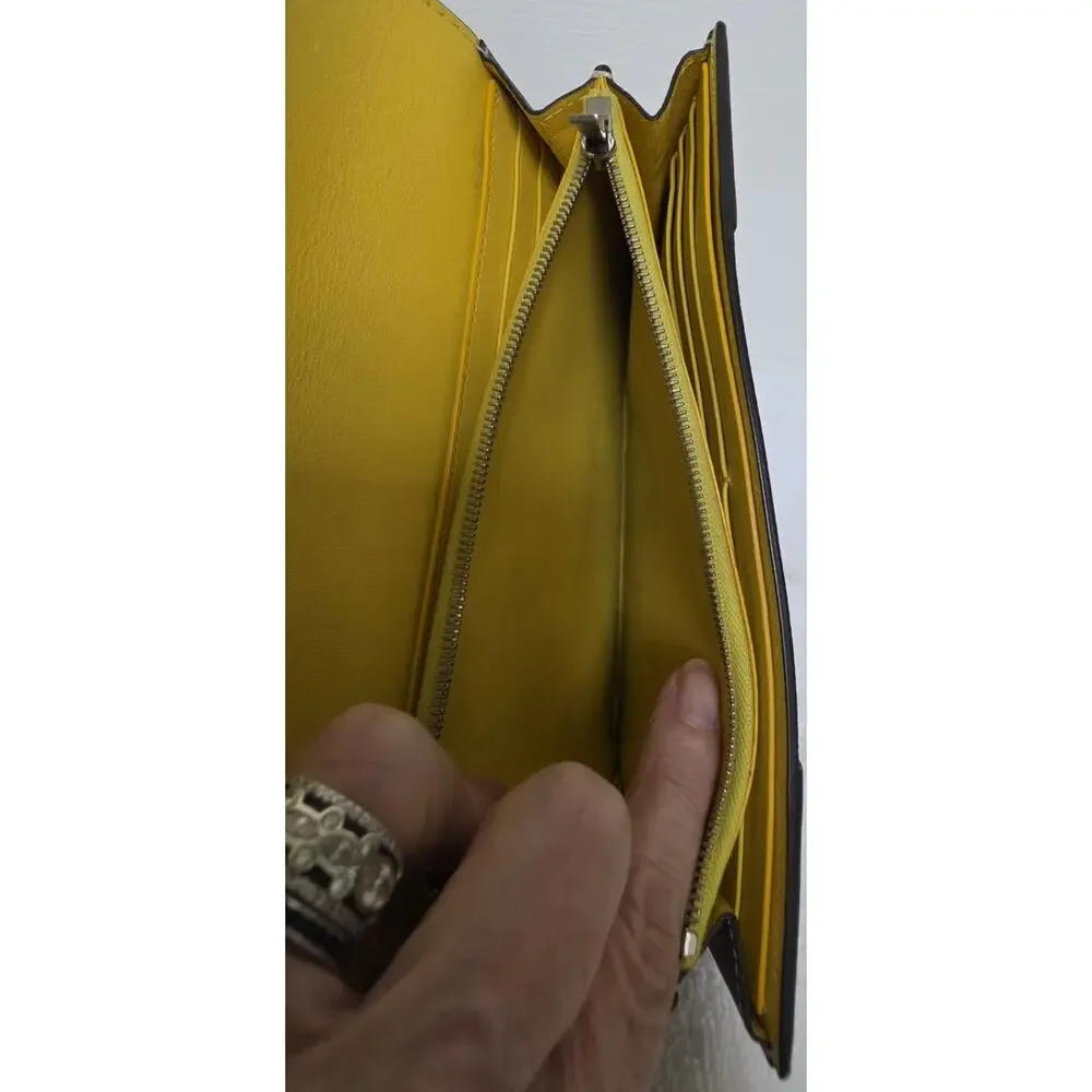 CELINE Women’s Long Snap Wallet, Yellow Interior, Zip Coin, Cards w/COA